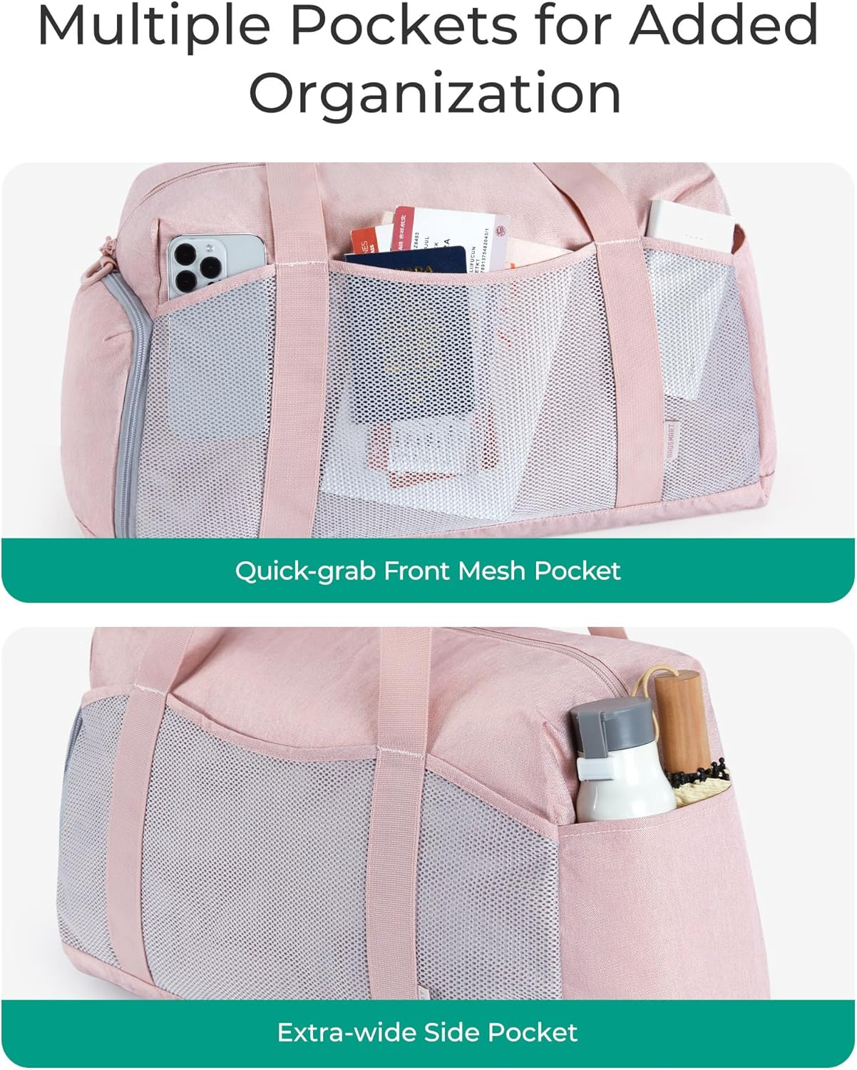 Foldable Duffle Bag for Women - 35L Carry On Weekender Overnight Sports Duffel with Shoe Compartment, Personal Item Travel Workout Bag for Travel Yoga, Black - Image 4